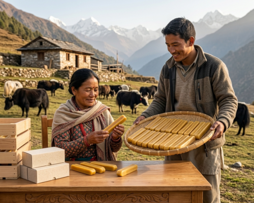 Preparing yak chew in himalaya