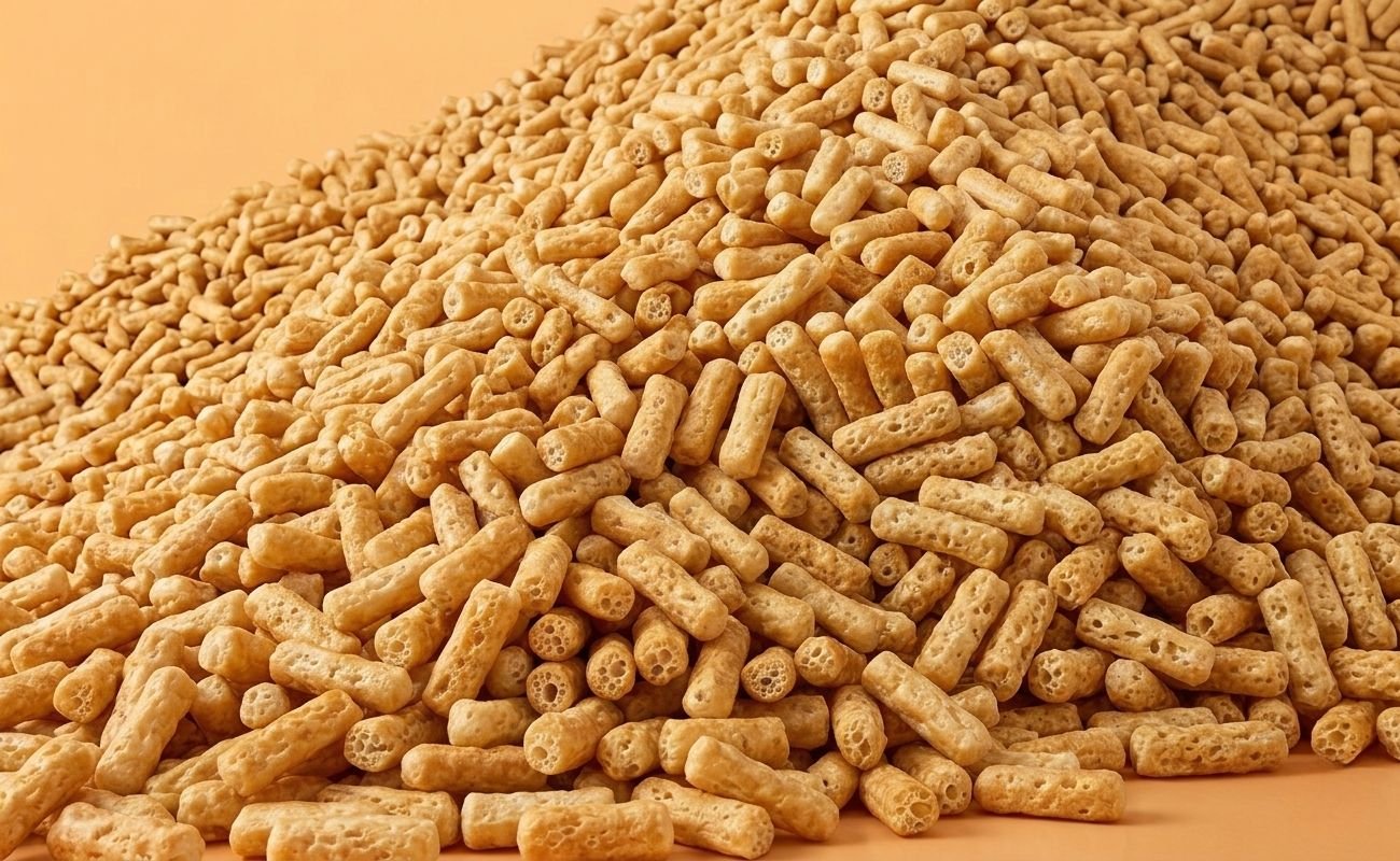 Large heap of crunchy puffed yak cheese dog treats.