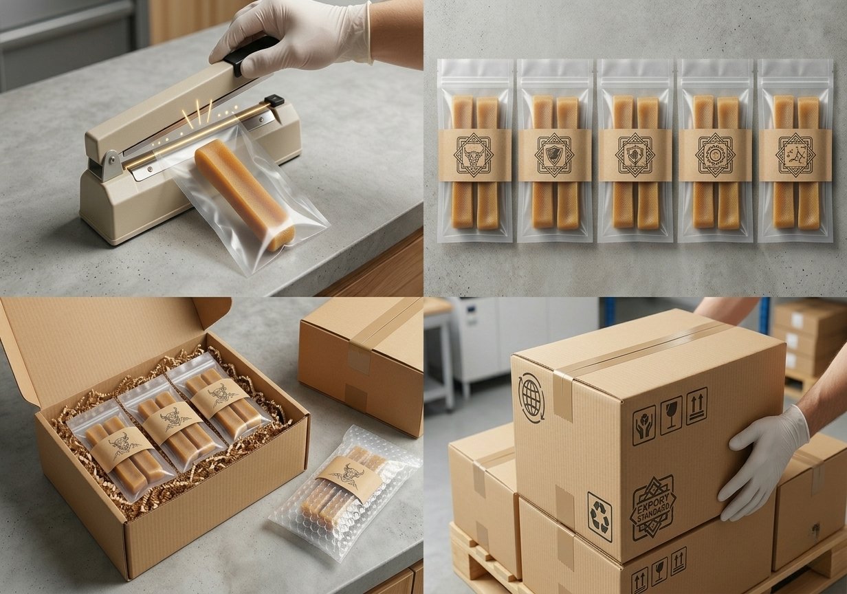Commercial Himalayan Yak chews packing process.