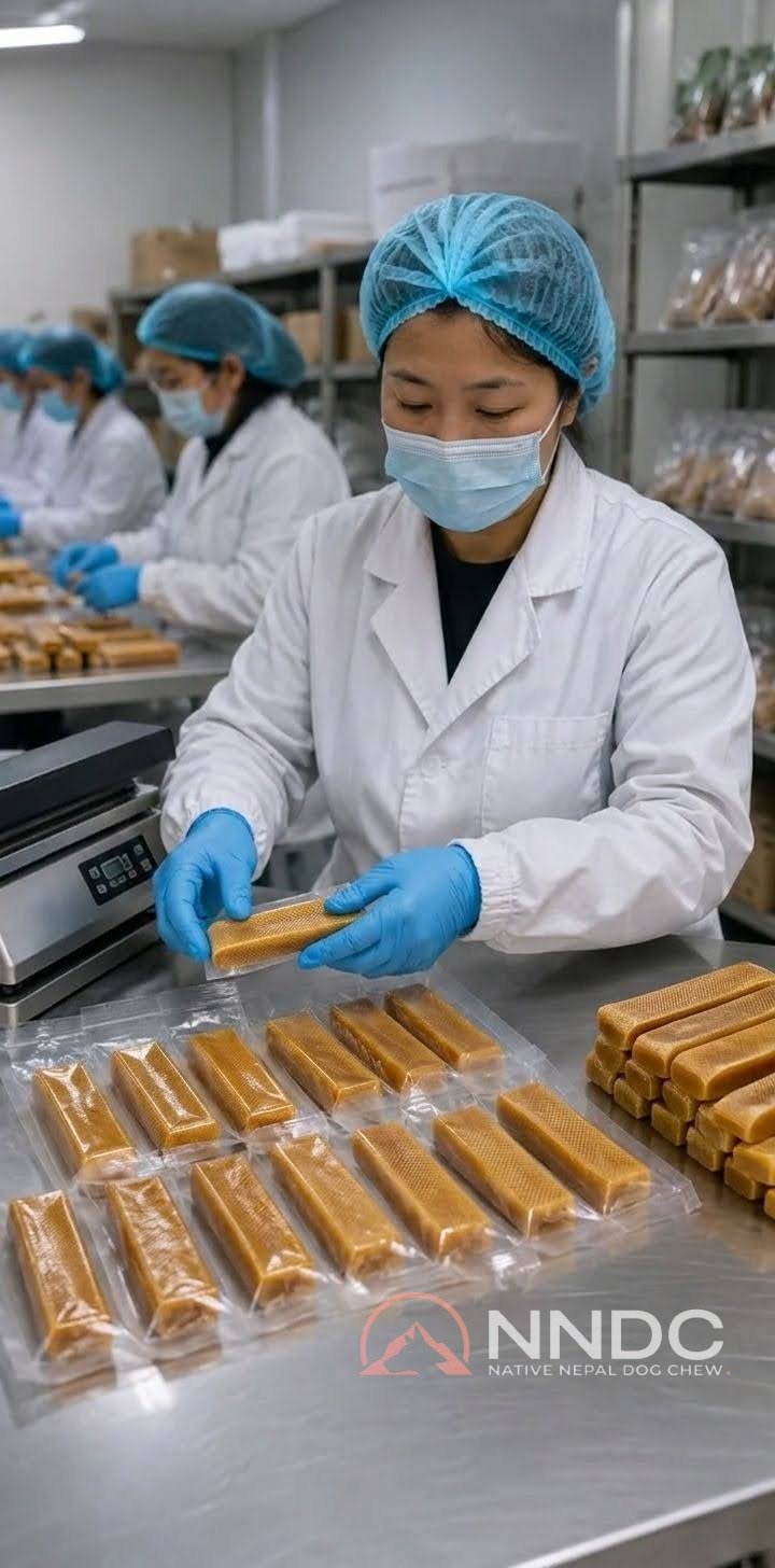 Packaging yak chew at factory