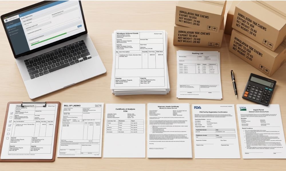Documents required to import Himalayan yak chews into the USA