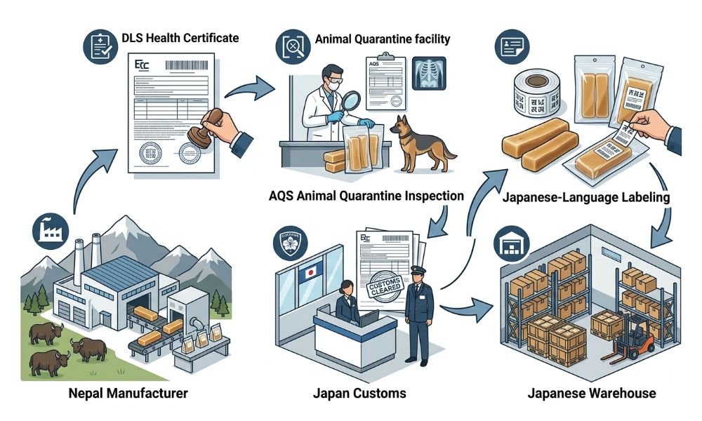 Himalayan yak chew import compliance process from Nepal through Japan AQS and Customs