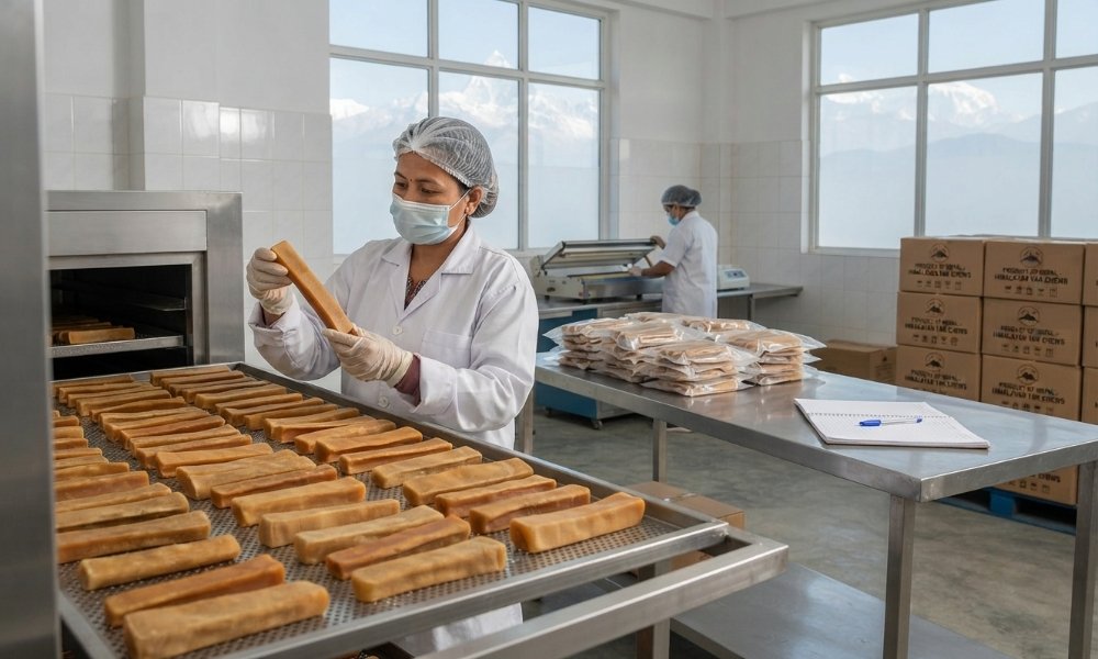 Himalayan yak chew manufacturer in Nepal preparing natural dog chews for export