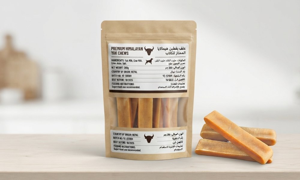 Arabic and English label for Himalayan yak chew imported into the UAE