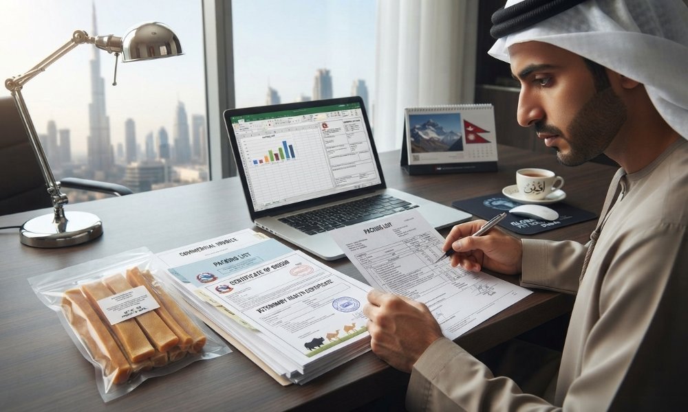 UAE yak chew import documents including veterinary certificate and certificate of origin