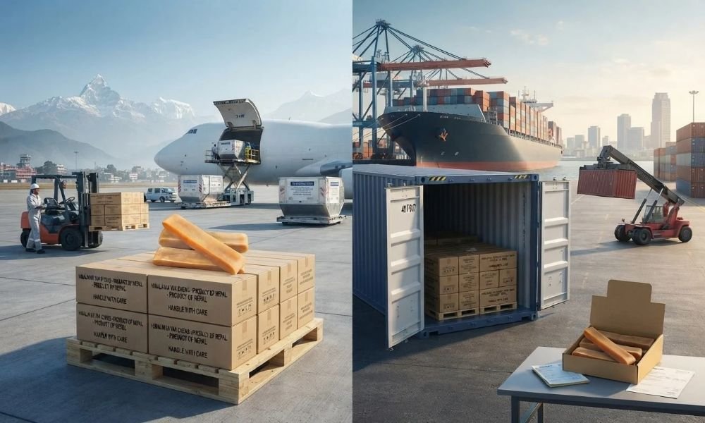 Air and sea freight routes for shipping Himalayan yak chews from Nepal to Taiwan
