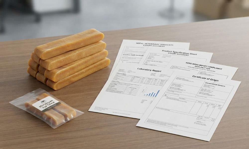 Veterinary health certificate and export documents for Himalayan yak chew from Nepal