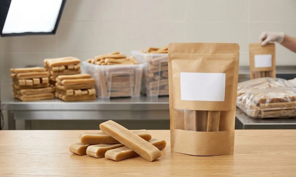 Ready-made Himalayan yak chews with blank packaging for white label branding